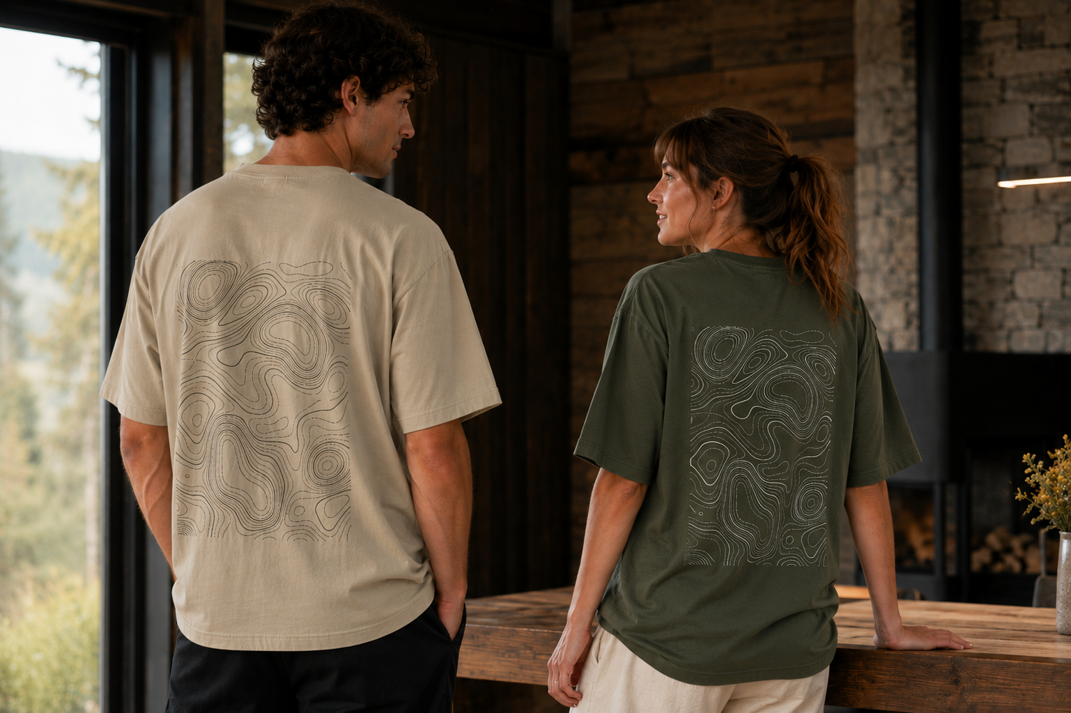 Deux silhouettes portant les tee-shirts APRES